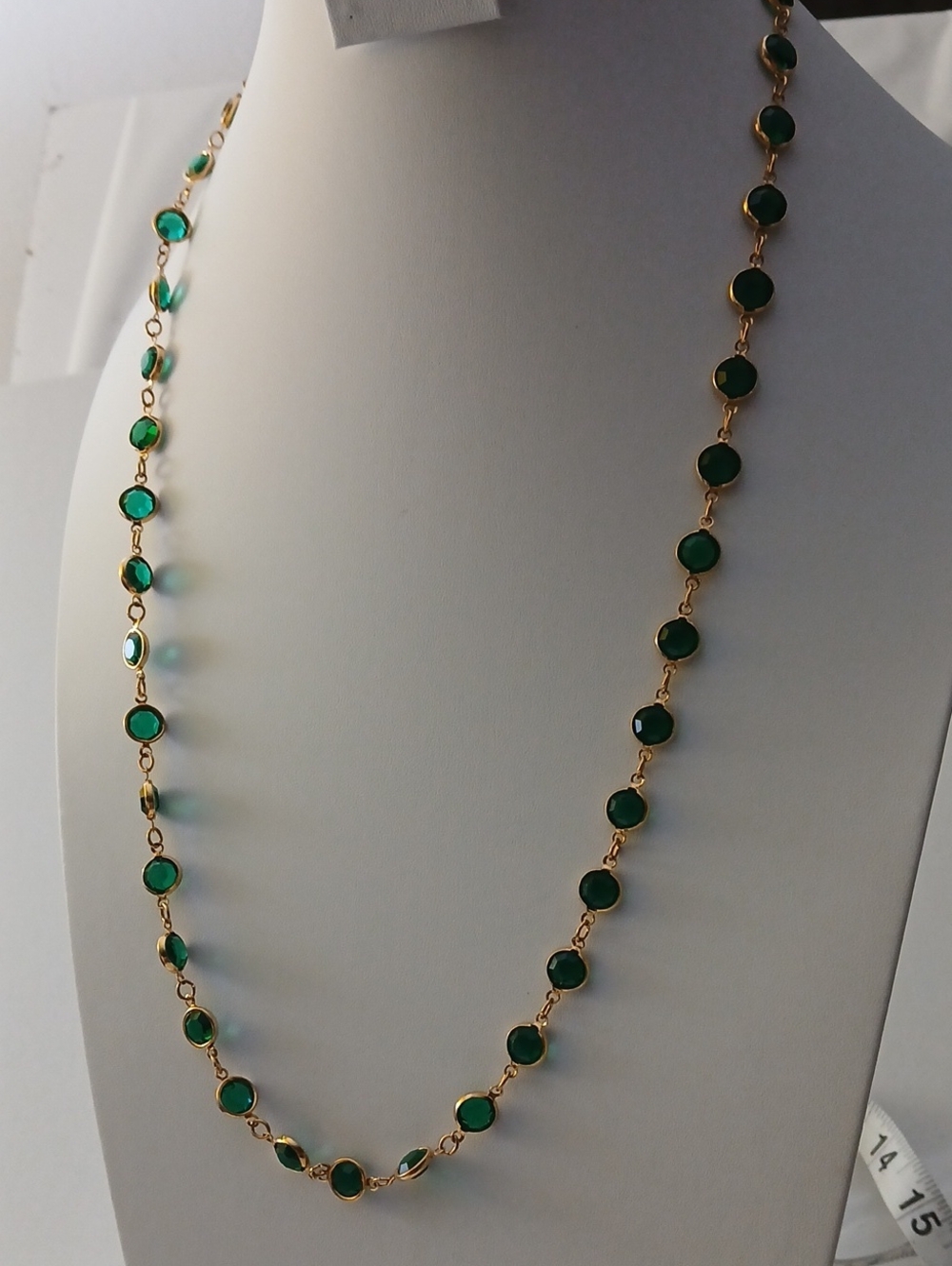 Signed Austrian Crystal Gold Tone Link Long Necklace - Women Jewelry